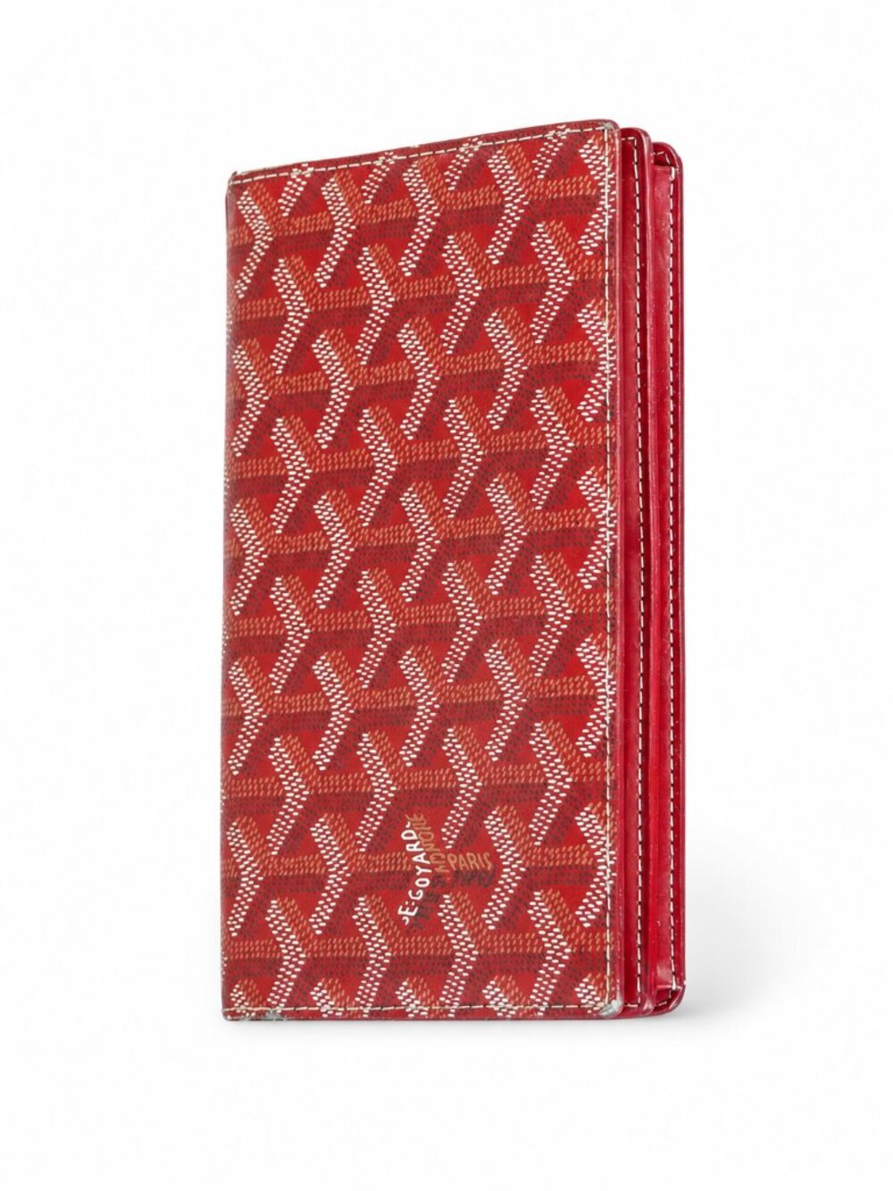 Share GOYARD Red Chevron Coated Canvas Long Wallet Snap Closure